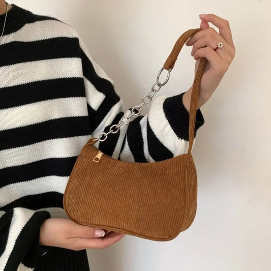 Corduroy Zipper Underarm Shoulder Handbag
