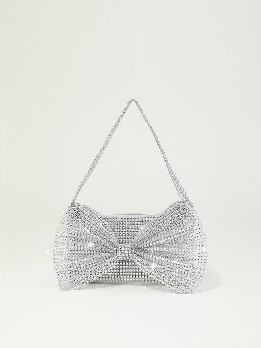 Shiny Rhinestone Bow Evening Clutch Bag