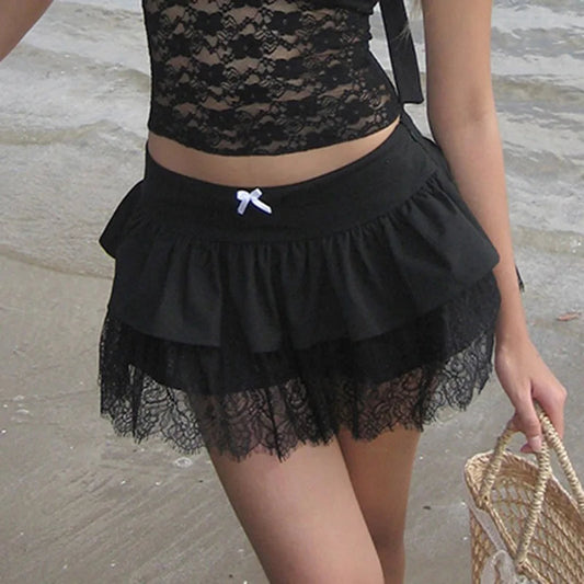 Patchwork Preppy Black Skirt
