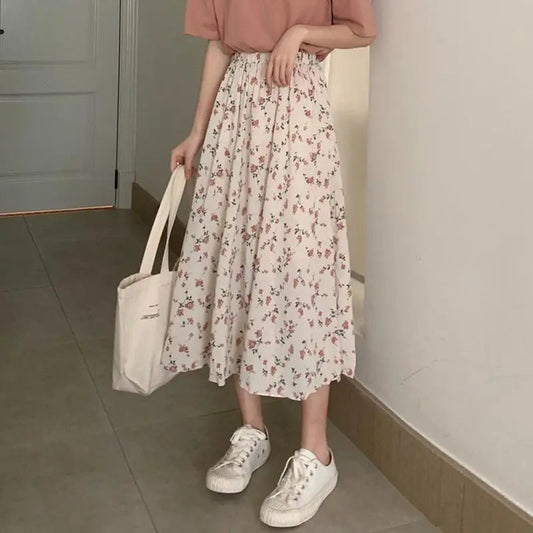 Floral A-Line Long Skirt Summer Sweet Style Women
