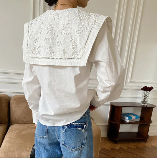 Floral Embroidery Neck Long Sleeve Cotton Boho Bloshope