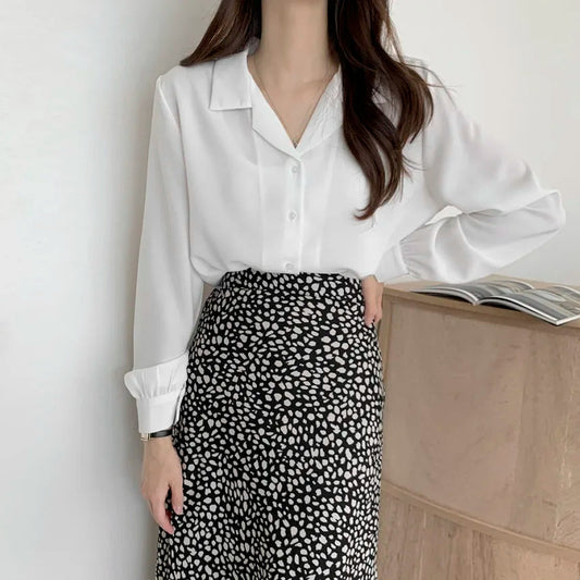 Chic Lantern Sleeve Suit Collar Loose Office Shirt