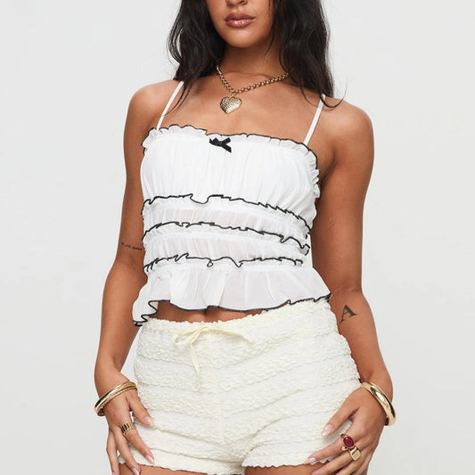 Contrast Ruffled Layered Crop Top