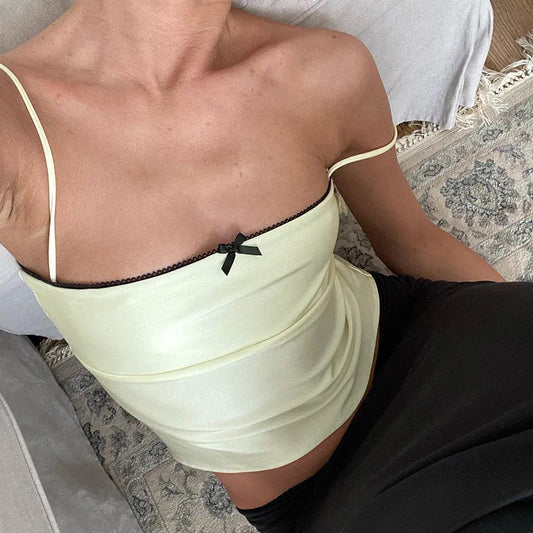 Satin Bowknot Spaghetti Crop Top