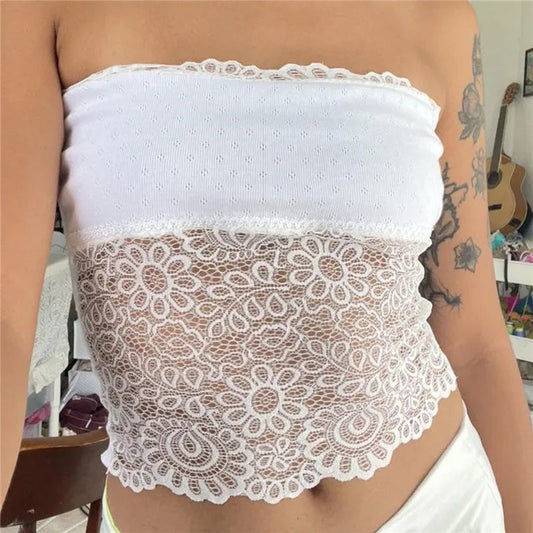 Floral See-Through Tube Crop Top