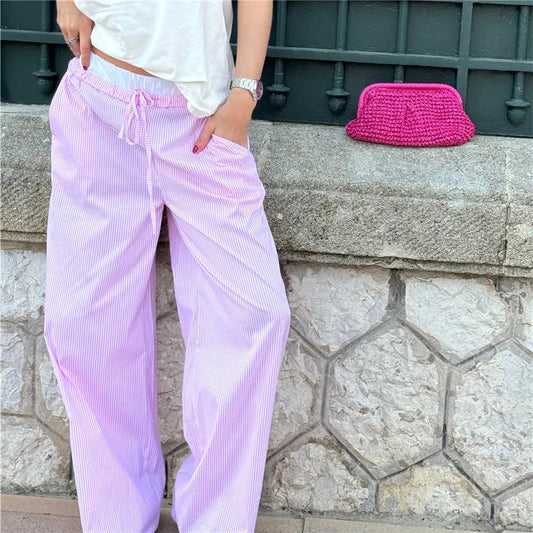 Plaid Print Elastic Drawstring Work Office Pant