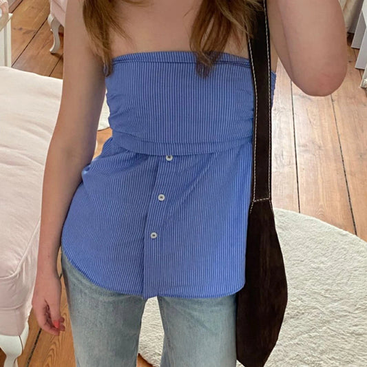 Pleated Strapless Bloshope Crop Top