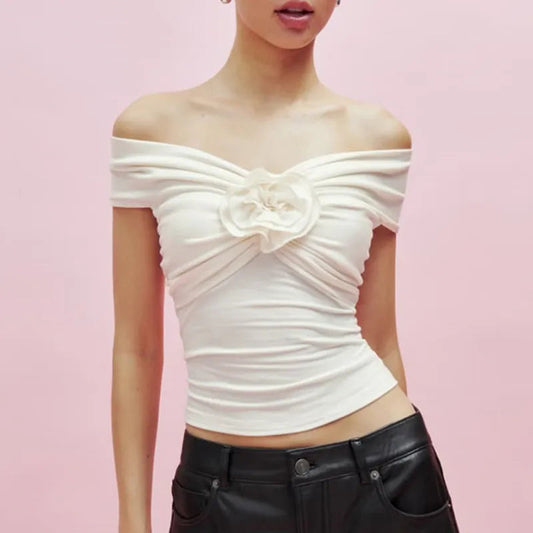 3D Flower Contrast Crop Top