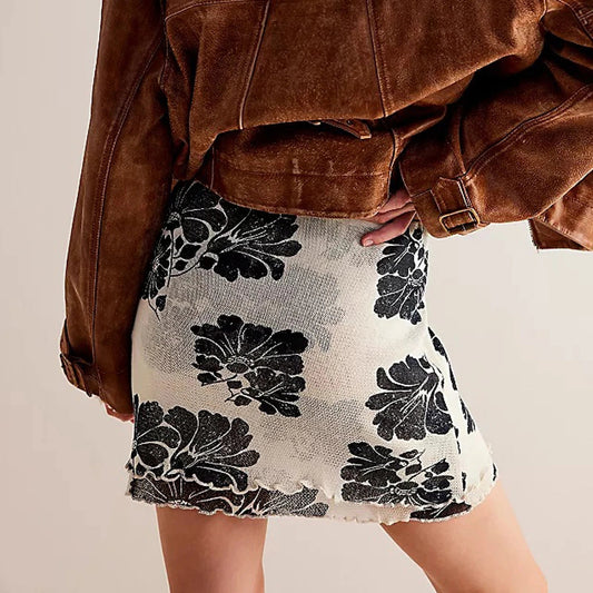 Fine Mesh Flower Print Skirt