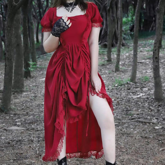 Ancient Lace Stitching Vintage Midi Dress