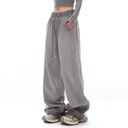 Grey Stripe Motion Casual Pants
