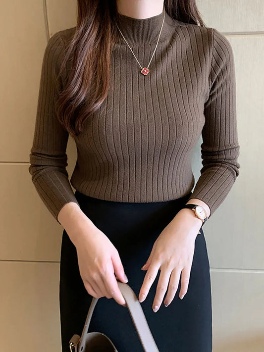 Mockneck Solid Cashmere Pullover Elegant Knit Top