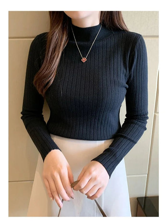 Mockneck Solid Cashmere Pullover Elegant Knit Top