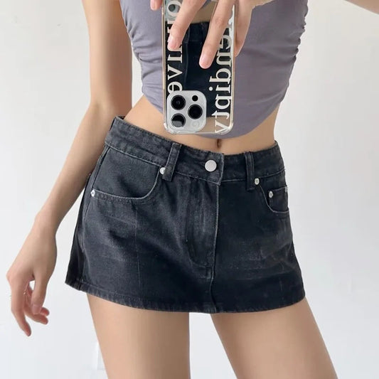 Low Micro Slim Denim Skirt