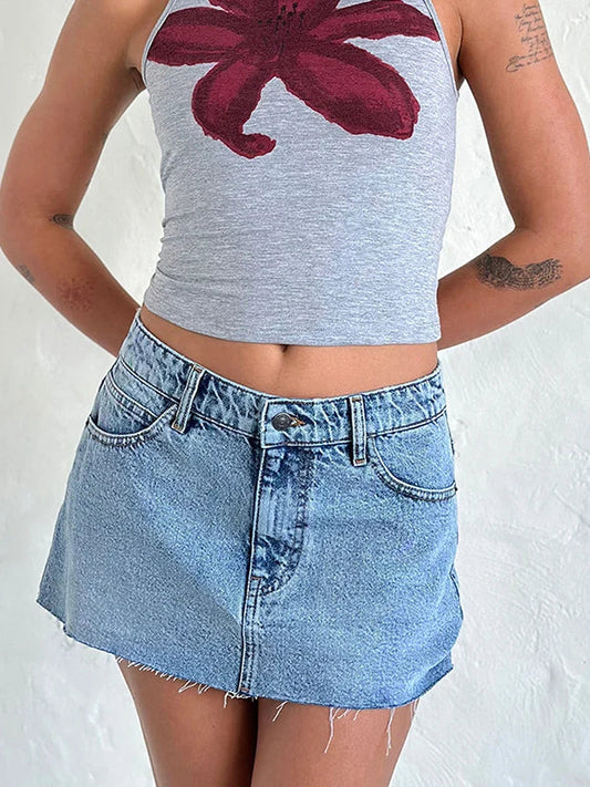 Raw Edge Gradient Denim Skirt