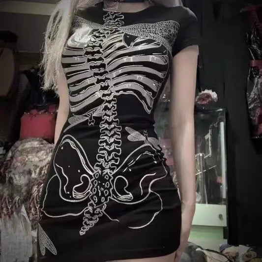 Transparent Skull Pattern Short Dress