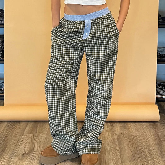 Plaid Sleep Lounge Bottoms Elastic Waist Pant