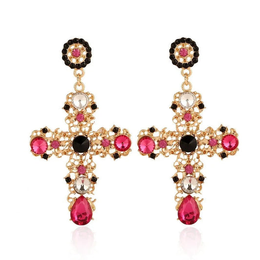 Antique Crystal Cross Baroque Dangle Earring