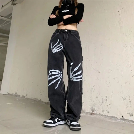 Y2K Black Jeans Print Street Pants
