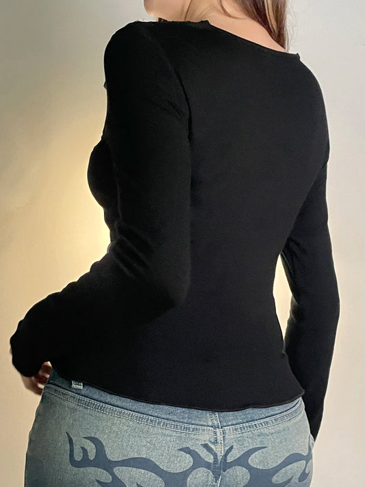 Casual Patchwork Lace Slim V-Neck Long Sleeve Knit Top