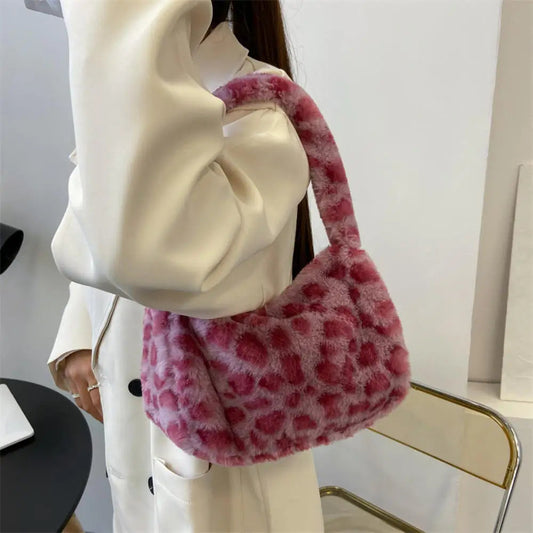Soft Plshoph Leopard Pattern Shoulder Tote Handbag