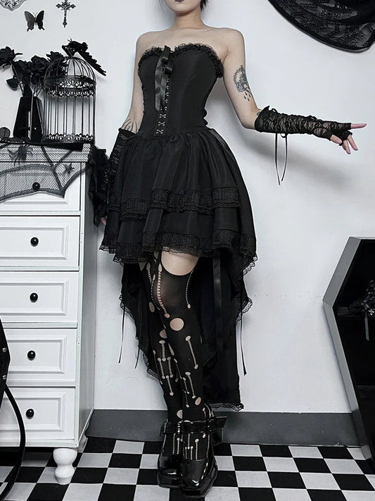 Halloween Lace Patchwork Corset Midi Dress