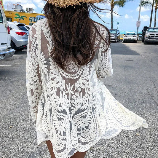 White Lace Kimono Boho Bikini Cover up