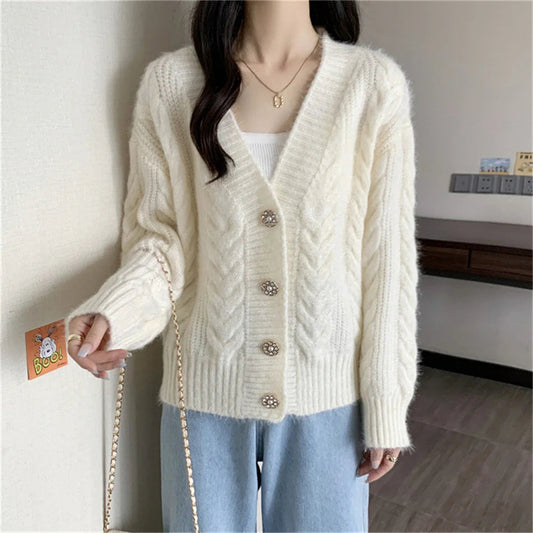 Colorful Button Patchwork Loose Knit Cardigan
