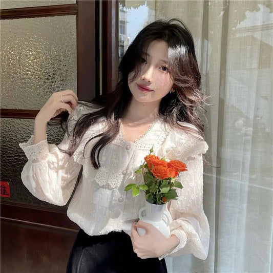 Lace Ruffle Edge Long Sleeve Bloshope Sweet Bloshope