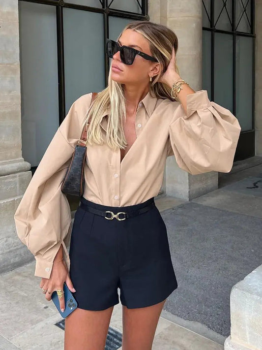 Lantern Sleeve Button Collar Bloshope