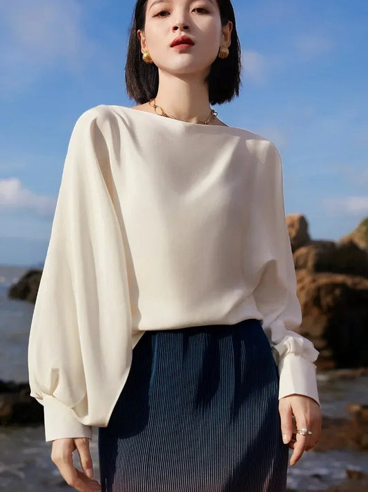 Lantern Sleeve Satin Casual Bloshope Fashion Bloshope