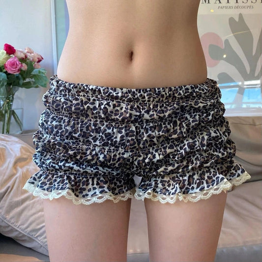 Leopard Ruffle Lace Trim Short