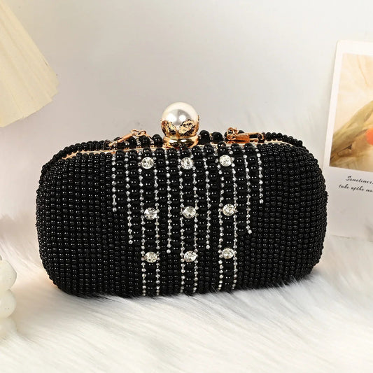 Luxury Diamond Pearl Beaded Evening Wristlet