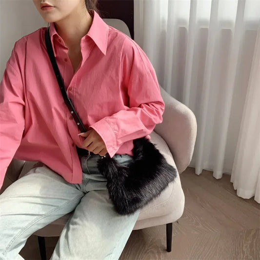 Luxury Faux Fur Plshoph Evening Clutch Crossbody Handbag