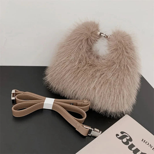Luxury Faux Fur Plshoph Evening Clutch Crossbody Handbag