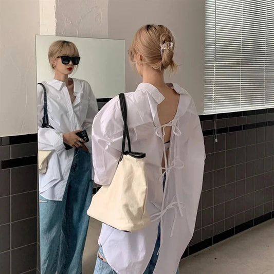 Oversized Bandage Long Sleeve Streetwear White Bloshope