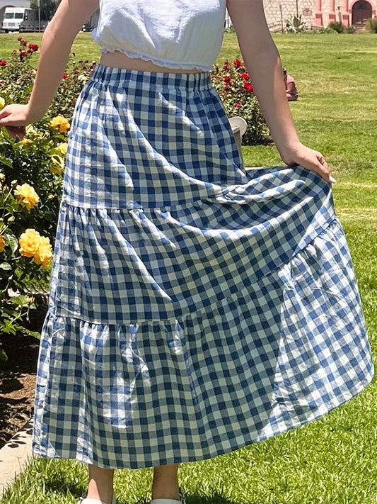 Gingham Tiered Patchwork Skirt
