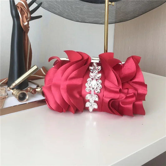 Elegant Red Evening Rhinestone Clutch Wristlet