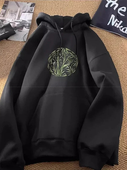 Bamboo Pattern Print Casual Y2K Hoodie