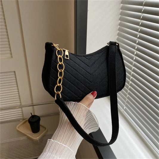 Felt Solid Color Retro Underarm Shoulder Bag