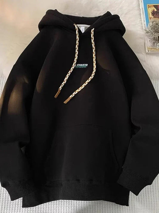 FLOWER Letter Print Y2K Fleece Hoodie