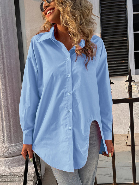 Button Down Casual Solid Collar Loose Bloshope