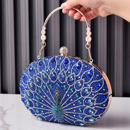 Peacock Pattern Diamond Evening Rhinestone Shoulder Clutch Bag
