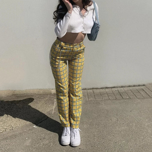 High-Waisted Slimming Casual Plaid Trend Pant