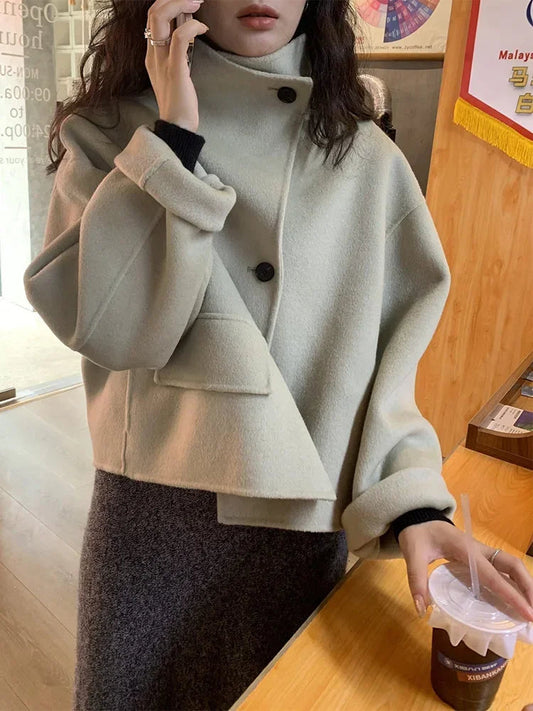 Winter Wool Stand Collar Single-Breasted Overcoat
