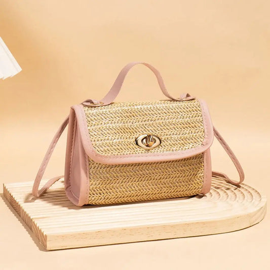Woven Messenger Straw Travel Tote Handbag