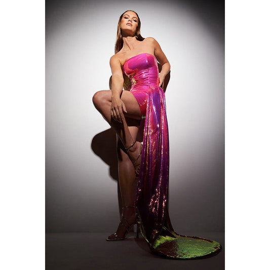 Strapless Sequin Wrap Waist Two Piece Prom Dress