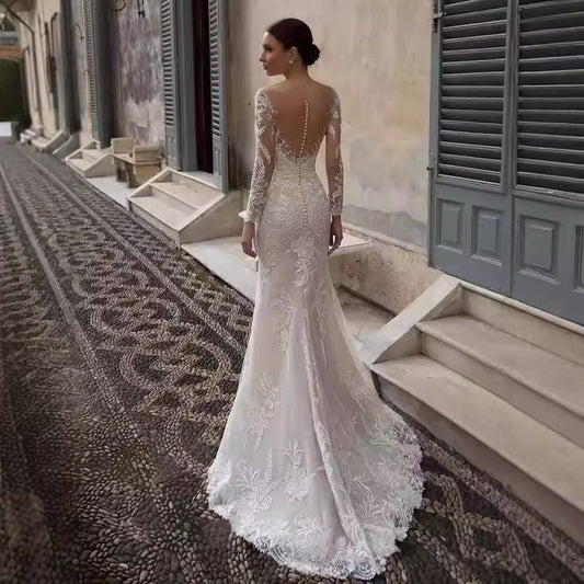 Deep V-Neck Backless Mermaid Wedding Dress