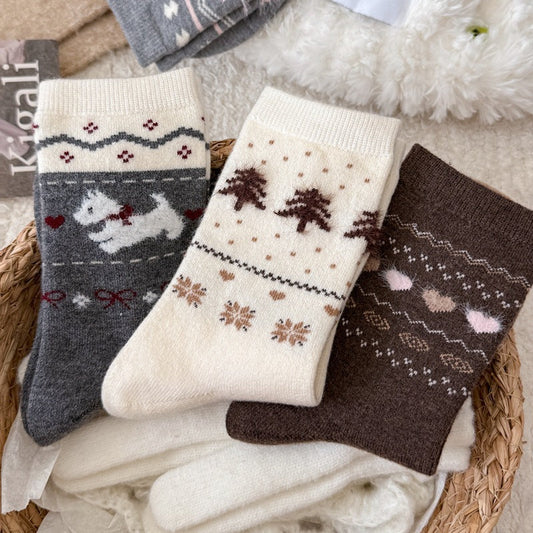Intarsia Retro Thick Warm Mid Calf Socks