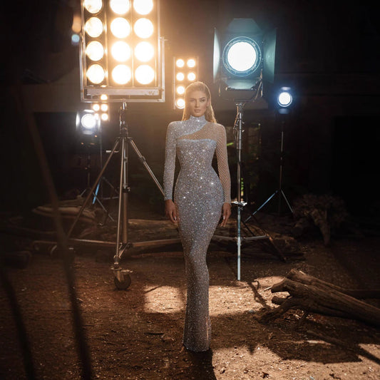 Hollow Sequin Backless Slim Fit Prom Dress